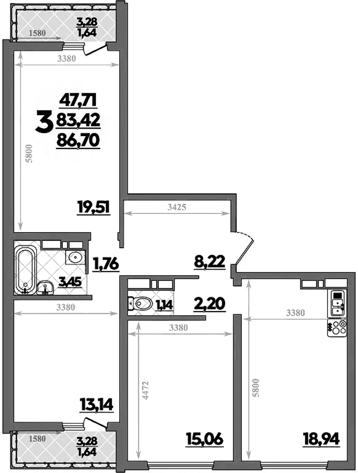 Продается 3-комн. квартира, 83.42 м²