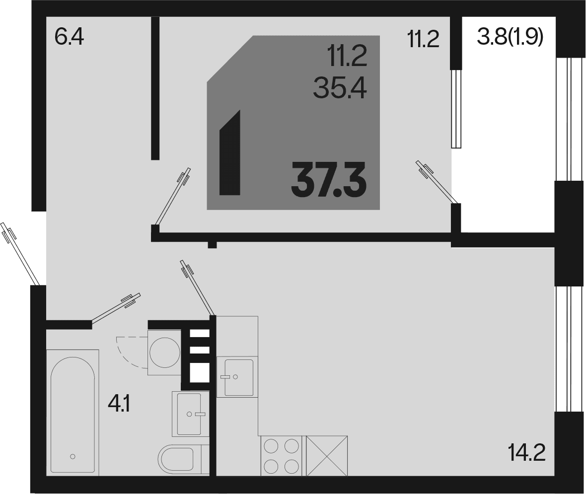Продается 1-комн. квартира, 35.4 м²