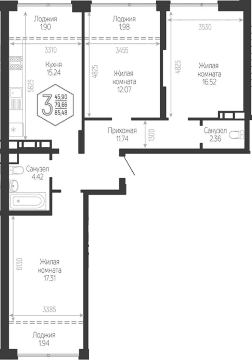 Продается 3-комн. квартира, 79.66 м²