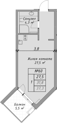 Продается 1-комн. квартира, 31.8 м²