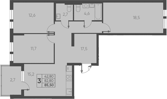 Продается 3-комн. квартира, 82.8 м²