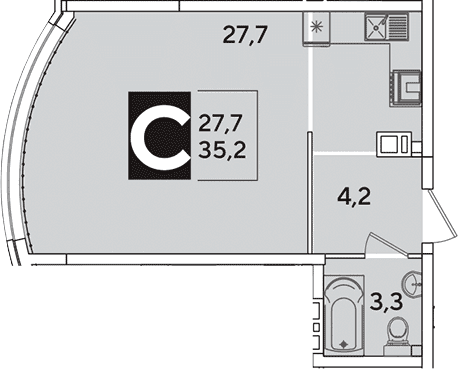 Продается 1-комн. квартира, 35.2 м²