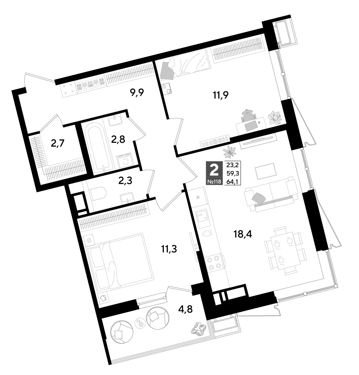 Продается 3-комн. квартира, 59.3 м²