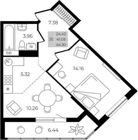 Продается 2-комн. квартира, 41.08 м²