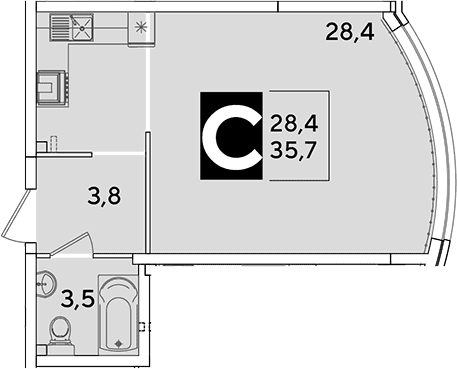 Продается 1-комн. квартира, 35.7 м²