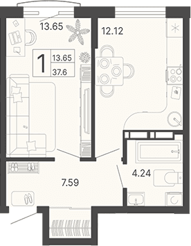 Продается 1-комн. квартира, 37.6 м²