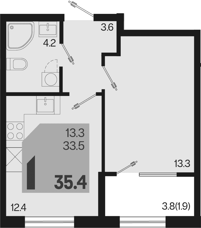 Продается 1-комн. квартира, 33.5 м²