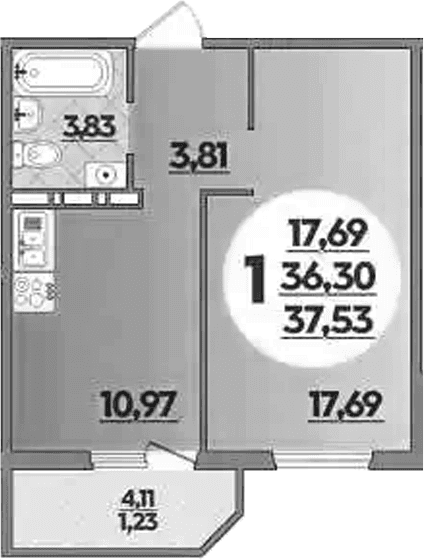 Продается 1-комн. квартира, 36.3 м²