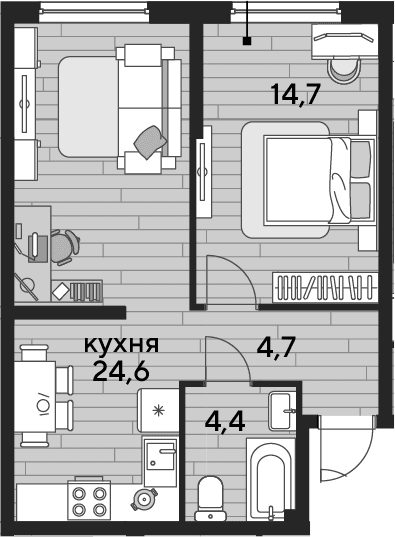 Продается 1-комн. квартира, 48.4 м²