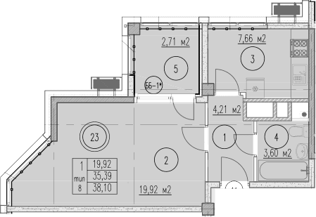 Продается 1-комн. квартира, 35.39 м²