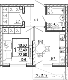 Продается 1-комн. квартира, 32.4 м²