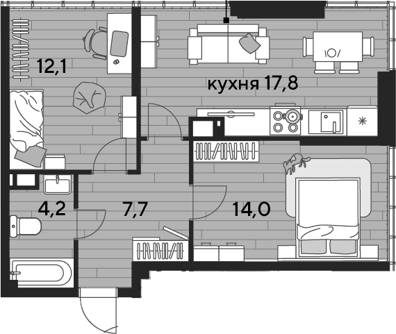 Продается 2-комн. квартира, 55.8 м²