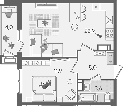 Продается 2-комн. квартира, 43.4 м²