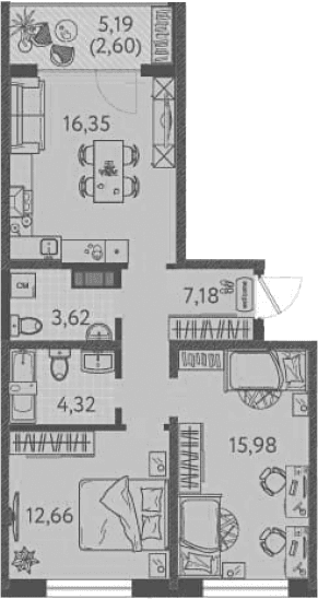 Продается 2-комн. квартира, 60.11 м²