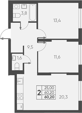 Продается 2-комн. квартира, 60.2 м²