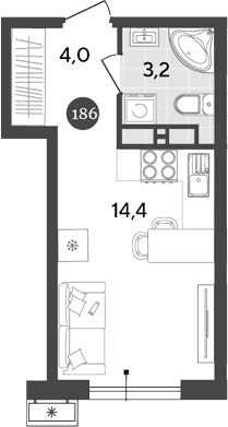 Продается 1-комн. квартира, 21.6 м²