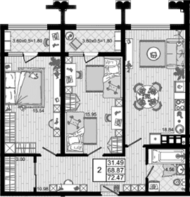 Продается 2-комн. квартира, 68.87 м²