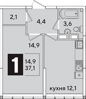 Продается 1-комн. квартира, 37.1 м²