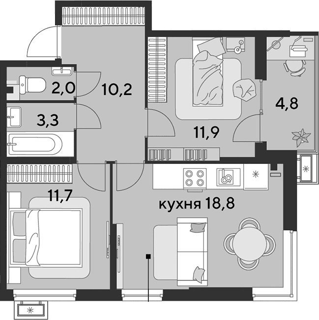 Продается 3-комн. квартира, 58.6 м²
