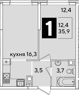 Продается 2-комн. квартира, 35.9 м²