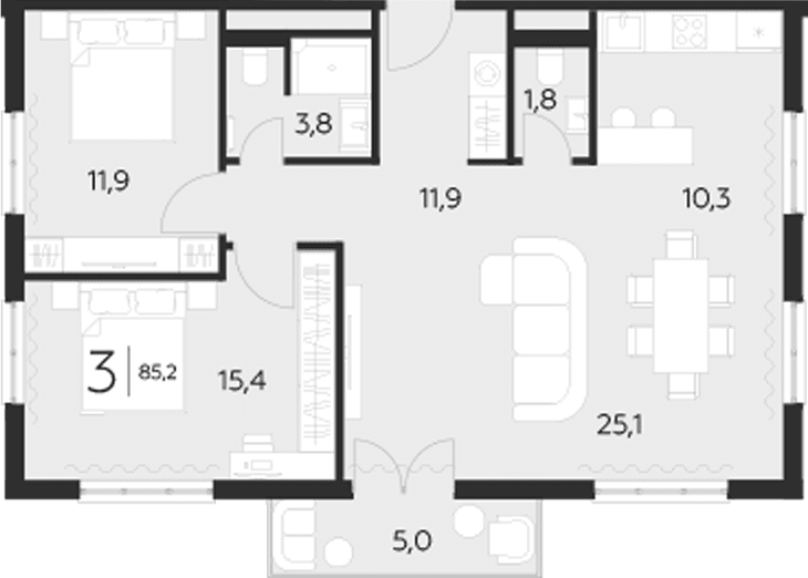 Продается 2-комн. квартира, 80.2 м²