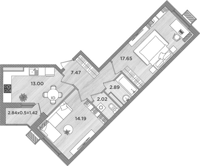 Продается 2-комн. квартира, 57.22 м²