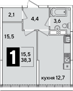 Продается 1-комн. квартира, 38.3 м²