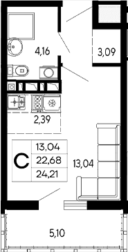 Продается 1-комн. квартира, 21.66 м²