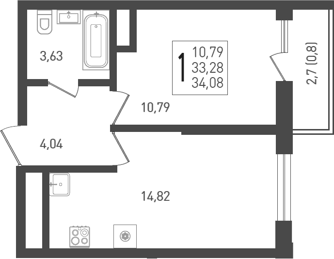 Продается 1-комн. квартира, 34.5 м²