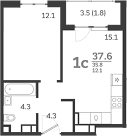 Продается 2-комн. квартира, 35.8 м²
