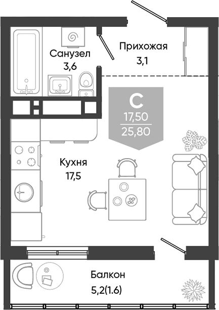 Продается 1-комн. квартира, 24.2 м²