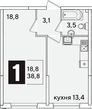 Продается 1-комн. квартира, 38.8 м²