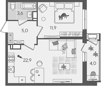 Продается 2-комн. квартира, 43.4 м²
