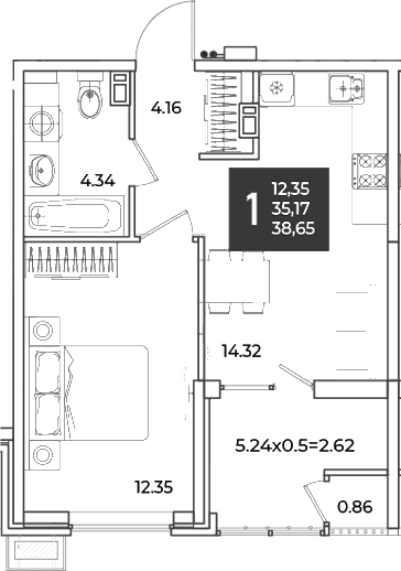 Продается 1-комн. квартира, 35.17 м²