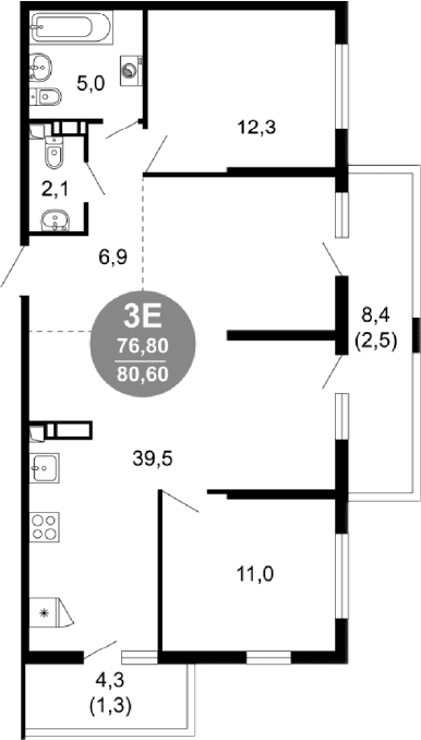 Продается 3-комн. квартира, 76.8 м²
