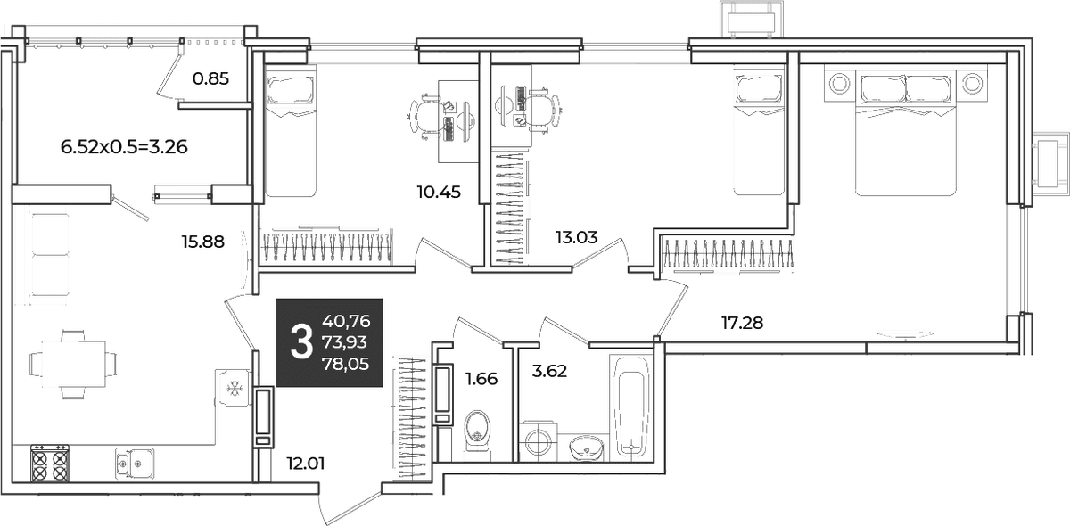 Продается 3-комн. квартира, 73.93 м²