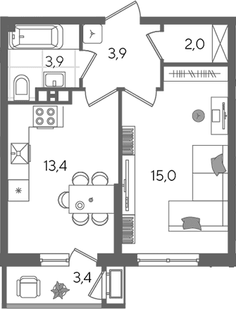 Продается 1-комн. квартира, 38.2 м²