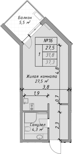 Продается 1-комн. квартира, 31.8 м²