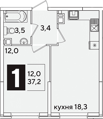 Продается 2-комн. квартира, 37.2 м²