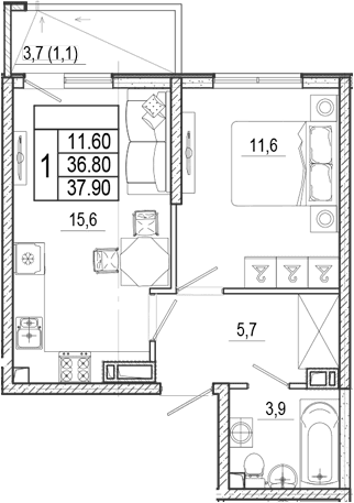 Продается 2-комн. квартира, 36.8 м²