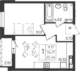 Продается 1-комн. квартира, 34.71 м²