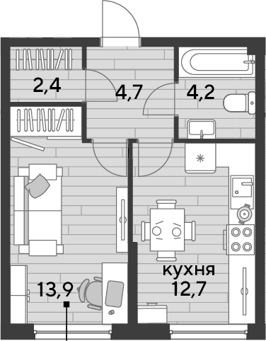 Продается 1-комн. квартира, 37.9 м²