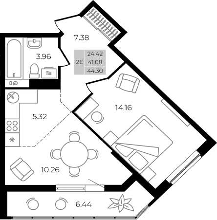 Продается 2-комн. квартира, 41.08 м²