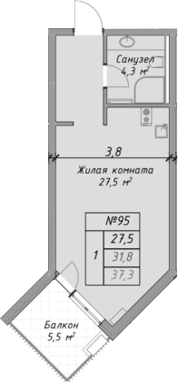 Продается 1-комн. квартира, 31.8 м²
