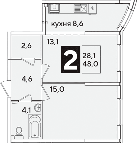 Продается 2-комн. квартира, 48 м²