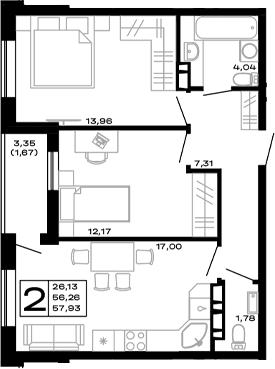 Продается 2-комн. квартира, 56.26 м²
