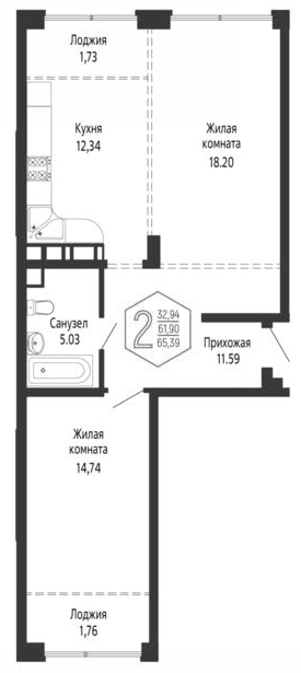 Продается 2-комн. квартира, 61.9 м²