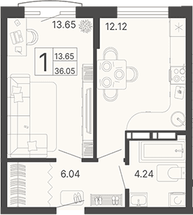 Продается 1-комн. квартира, 36.05 м²