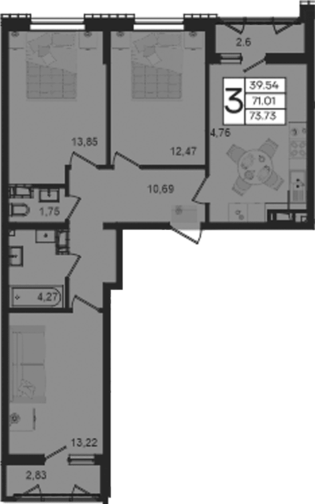 Продается 3-комн. квартира, 71.01 м²