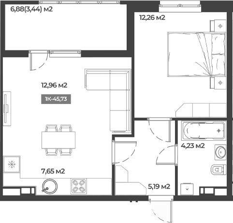Продается 1-комн. квартира, 42.29 м²